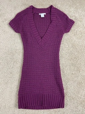 Vestido Suéter Charlotte Russe Para Mujer Pequeño Acrílico Acanalado Tejido Midi Cuello en V Púrpura Foto 1 de 4