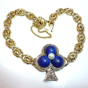 Armband antik 585 Gelbgold 6.00ct. Lapislazuli 0.65ct Diamanten 17 cm Ø 13,0gr - Picture 1 of 13