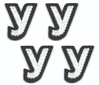 White Lowercase Letter Y Patch Black Outline Iron on Sew on (1" in) Lot of 4 - Image 1 of 3
