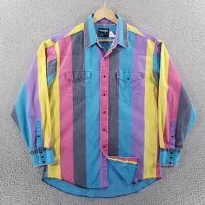 Wrangler Brushpopper XL vintage rosa a scatto perla viola rodeo cowboy western 16,5 34 - Foto 1 di 19