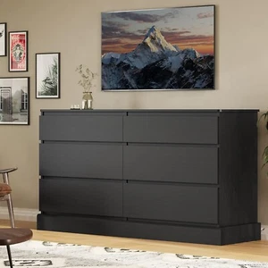 Black Dresser Chest of Drawers with 6 Drawers for Bedroom Large Storage Cabinet - Picture 1 of 9