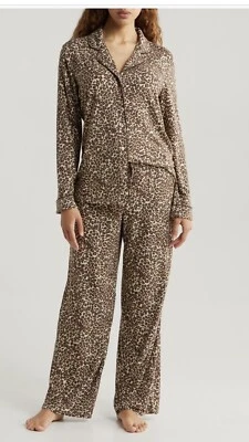 NUEVO $80 Lencería Nordstrom Moonlight Eco Pijama Conjunto Beige Leopardo Manchas Pequeño Foto 1 de 4