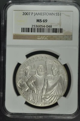 2007 P Jamestown $1 Silver 400th Anniversary coin-NGC MS 69 - Image 1 of 2