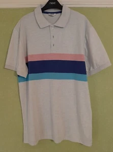 Next - blue, pink, pale stripe polo shirt - regular fit - large - Picture 1 of 1