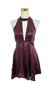 FREE PEOPLE Womens Purple Pink Sequinn V-Neck Cut Out Back Zip Dress Size 6 - Bild 1 von 15