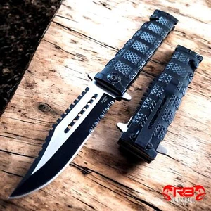 8.5" BLACK SPRING OPEN ASSISTED TACTICAL FOLDING POCKET KNIFE EDC Blade - Picture 1 of 5