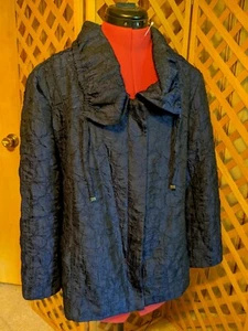 Chicos 2 Women Navy Jacket Zipper Crinkle Lined Drawstring Collar - Picture 1 of 8