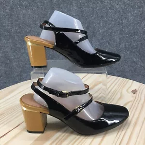Calvin Klein Sandals Womens 7.5 Cleary Ankle Strap Mary Jane Pumps Black Leather - Picture 1 of 15