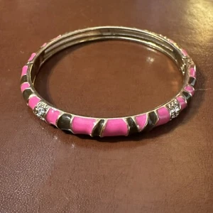 Sequin by Nordstrom Narrow Hot Pink & Black Hinged Bangle W/ Rhinestones - Picture 1 of 5