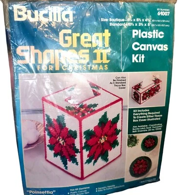 Vintage Bucilla Christmas Poinsettia Needlepoint Kit Plastic Canvas 61007  - Image 1 of 2