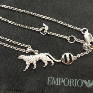 EMPORIO ARMANI Jaguar Charm Rhinestone Necklace Pendant Silver 925 Unused Rare - Picture 1 of 5