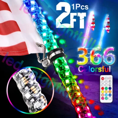 Antena de luz de látigo espiral LED RGB de 2 pies para Polaris Ranger XP 1000 con bandera y control remoto Foto 1 de 4