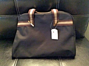 Anna Cristina Firenze Italia Cartera Lona Negro Cremallera Bolsillos Bolso de Mano Bolso de Mano - Imagen 1 de 6