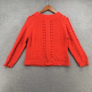 J Crew Pullover Zopfmuster Damen M rot Pulli Strick Langarm Baumwollmischung - Bild 1 von 20