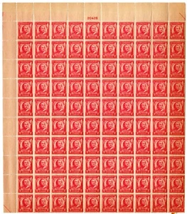 Scott #690 General Pulaski Sheet of 100 Stamps - MNH P#20426 Separation - Picture 1 of 2
