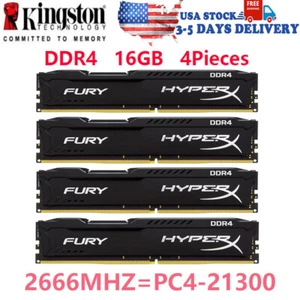 Kingston HyperX FURY DDR4 4x16GB 2666MHz PC4-21300 Desktop RAM Memory DIMM 288p - Picture 1 of 11