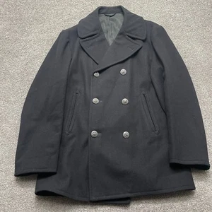 VINTAGE US Military Pea Coat 38R Black Double Breasted Wool Vietnam Era 70s READ - Picture 1 of 8