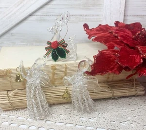 3 Vintage Hand Blown Spun Glass Christmas Ornaments Angels W Bells Reindeer 3" - Picture 1 of 3