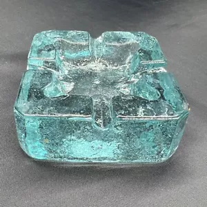Cenicero de vidrio artístico estilo escandinavo vintage bloque de hielo verde azulado translúcido bloque de 4" - Imagen 1 de 7