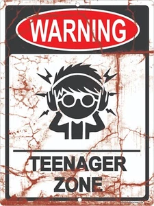 ⚠️ Insegna in metallo divertente "Warning Teenager Zone" - 9x12 - decorazione casa finta ruggine ⚠️ - Foto 1 di 5