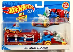 Hot Wheels~Super Rigs~2018~CAR-NIVAL STEAMER~Transporter W/ Pedal Driver Car~NEW - Picture 1 of 12