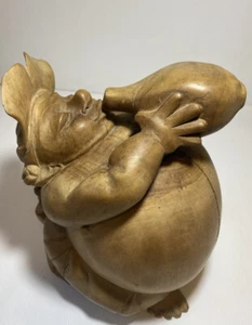 Wood Carving Sculpture Balinese Fat Man Drinking Statue Approx 24cm Tall - Bild 1 von 20