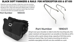 "BLACK SOFT PANNIERS & RAILS " FIT FOR ROYAL ENFIELD INTERCEPTOR 650 & GT 650 - Picture 1 of 13