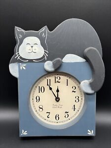 VTG Solid Wood Handmade Kitty Cat Wall Clock Working 12" Tall Cute!