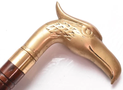 Antiguo bastón paraguas de latón de metal pesado mango cabeza halcón águila pájaro vintage Foto 1 de 4