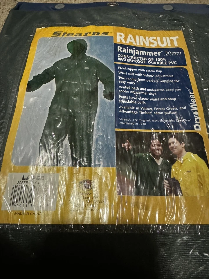 Stearns RAINJAMMER RAINSUIT Drywear Hooded JACKET & PANTS L 20MM - Image 1 of 1