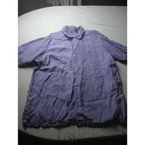 POLO Ralph Lauren RL Uomo LINO SETA Bottoni Viola Abito Camicia Casual XXL - Foto 1 di 5