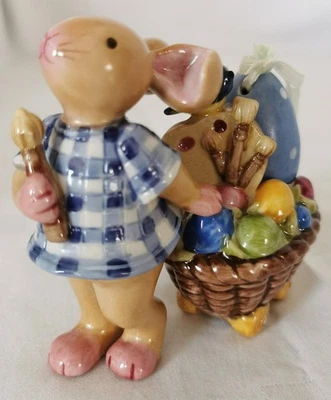 Villeroy & Boch Bunny Family Bunny Boy Pull Trolley Pallet Eggs Easter Blue Original Box - Image 1 of 4