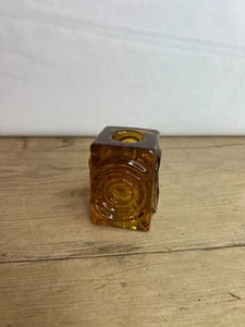RIIHIMAKI Lasi Bullseye Rectangular Amber Glass Candleholder By Tamara Aladin - Picture 1 of 8