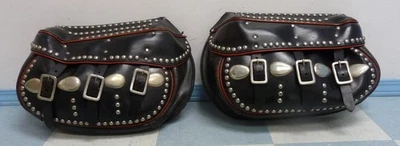 Vintage Leather Metal Studs Motorcycle Saddle Bags Harley-Davidson/Indian - Image 1 of 4