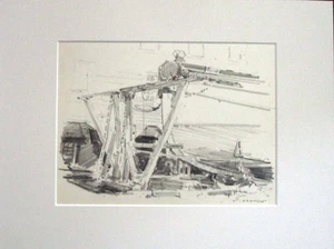 Harry A Vincent (1864-1931) HAULED IN original drawing LISTED ARTIST - Picture 1 of 6