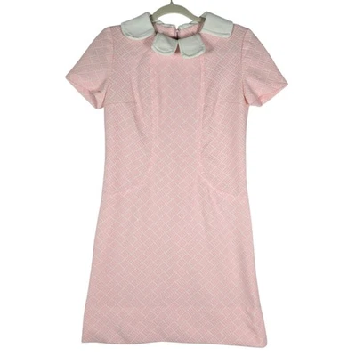 True Vintage 60s Mini Dress Womens Small Mod Pink White Double Knit Handmade - Image 1 of 4