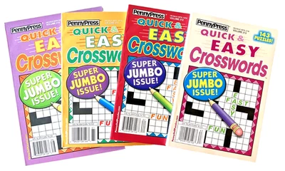 NEW Lot of 4 Penny Press Dell Quick Easy Super Jumbo Crossword Puzzle Books Foto 1 de 3