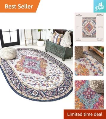 Alfombra vintage azul/multiovalada 6'7"x9' - duradera, resistente a las manchas y sin derramamiento Foto 1 de 4