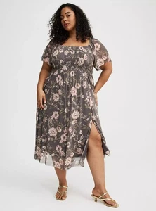 Vestido Torrid Midi Manga Acampanada Hasta el Té Gris Floral Nuevo con Etiquetas Nuevo 3X - Imagen 1 de 15