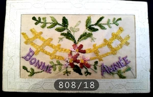 Nr. 808/18 - Postkarte bestickt Frohes Neues Jahr geschrieben - Bild 1 von 2