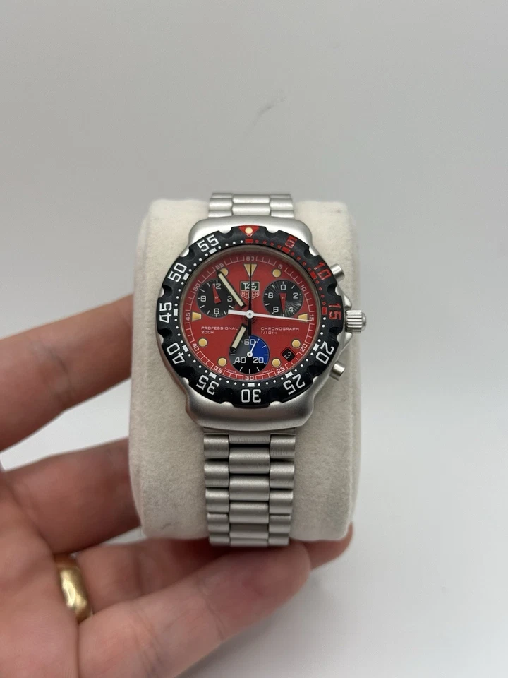 TAG Heuer Formula 1 Chronograph CA1215 Red Vintage 1997 38mm New Battery Running Foto 1 de 1
