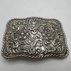 Hebilla de Cinturón Western Flower Swirl Tema Floral Tono Plateado Años 70 Ambiente - Imagen 1 de 6