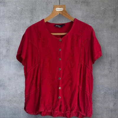 Joe Browns By Coline Red Embroidered Blouse Size XL - Image 1 of 4