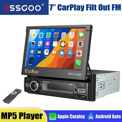 Single 1 DIN Car Stereo Radio 7 Inch Touch Screen MP5 Player Flip out Bluetooth - Image 1 of 4