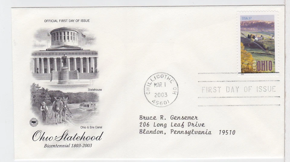 TurtlesTradingPost- Ohio Statehood 2003 #3773 FDC Artcraft Variety Cachet - Image 1 of 1