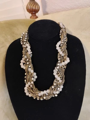 Collar retorcido de medios mixtos 1937 piedras pedrería bronce envejecido 22" J Crew Foto 1 de 4
