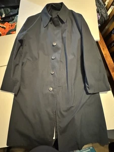 Vintage London Fog Trench Coat Mens 48 Long Missing Inner Liner Dark Blue - Picture 1 of 15