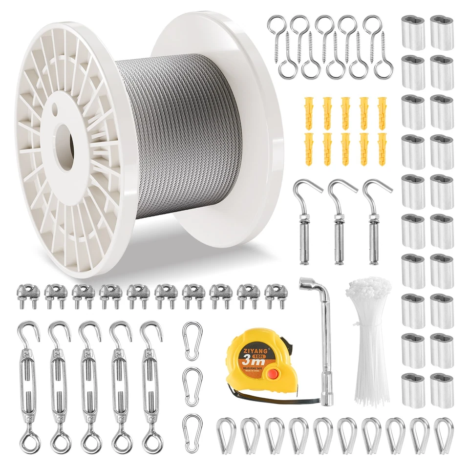 VEVOR 100FT Stainless Steel Cable 124PCS Accessory Kit for Home Improvement