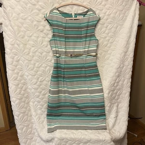 Calvin Klein grün weiß schwarz Gürtel ärmellos Midikleid Bürokleidung Gr. 10 - Bild 1 von 6