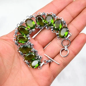 Dainty Peridot Gemstone Ethnic 925 Sterling Silver Bracelet Jewelry Women Gift - Picture 1 of 5